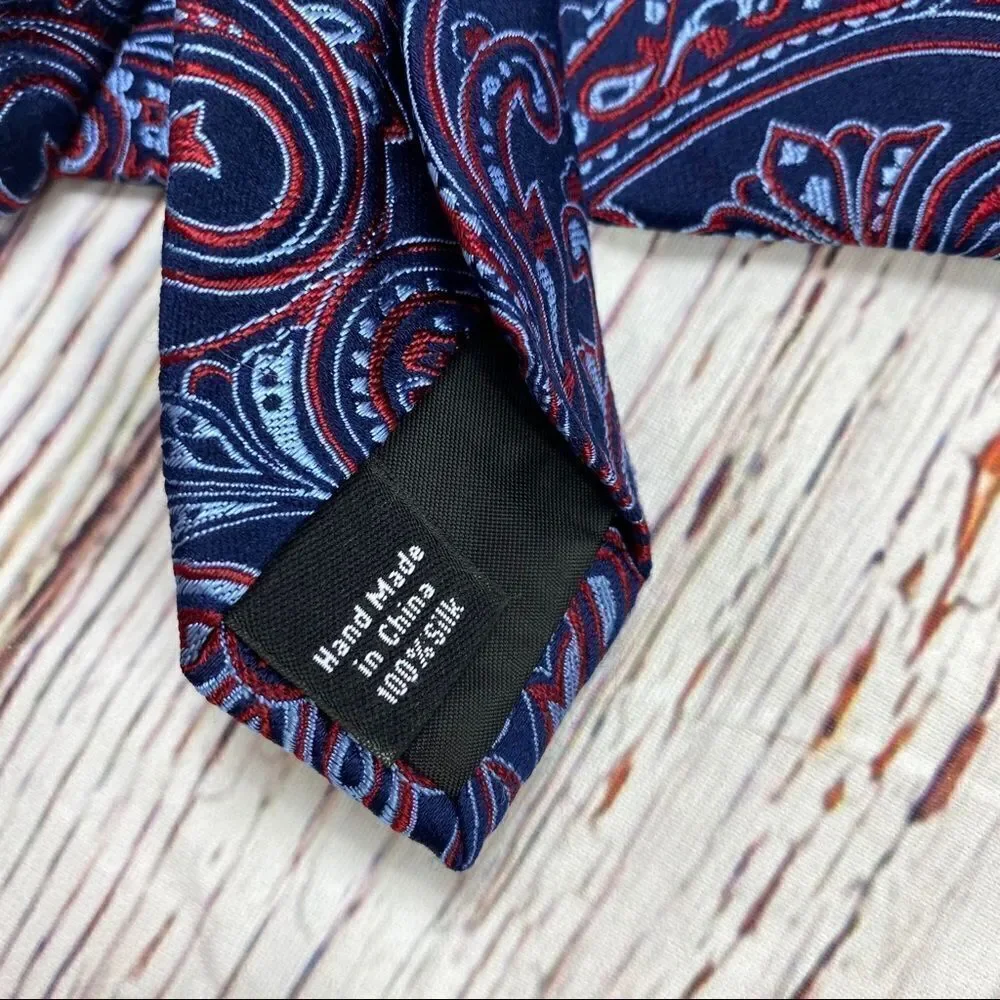 ‎Paisley Print Silk Tie Blue Red